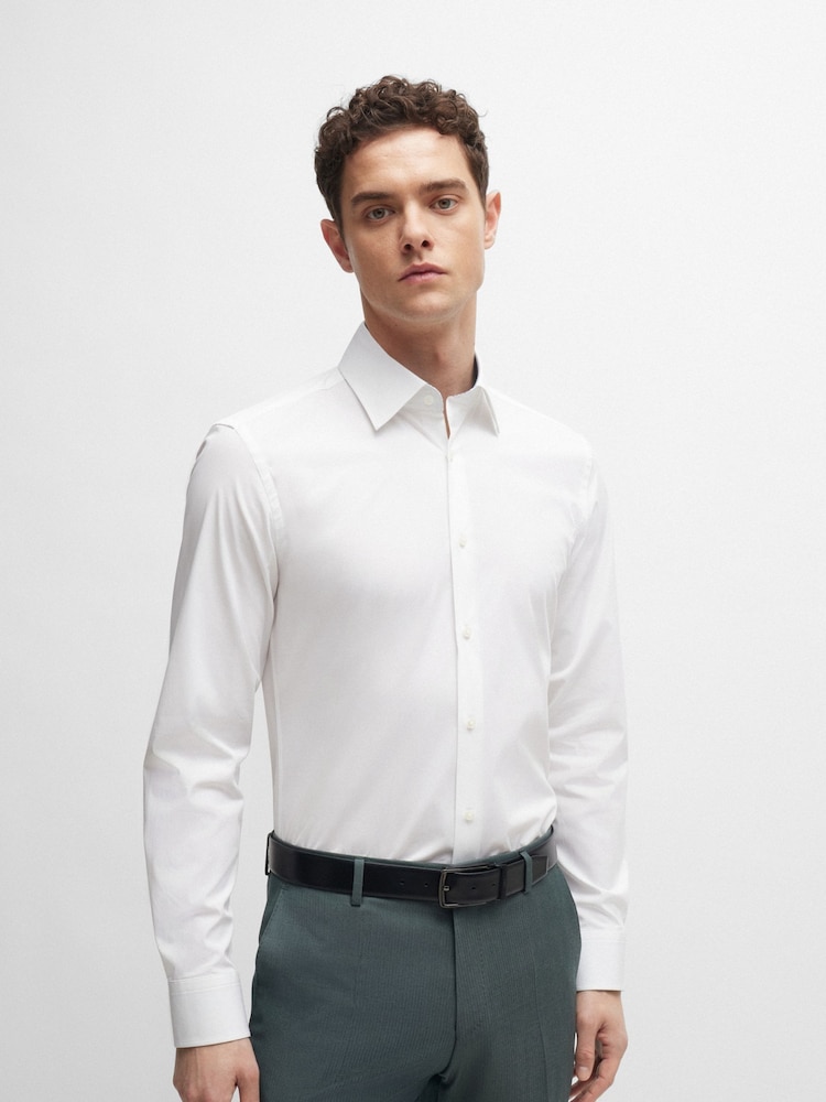 BOSS White Slim-Fit Easy-Iron Stretch-Cotton Poplin Shirt - Image 1 of 6