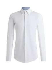 BOSS White Slim-Fit Easy-Iron Stretch-Cotton Poplin Shirt - Image 6 of 6