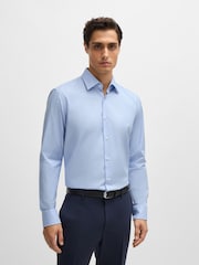 BOSS Blue Regular-Fit Houndstooth Easy-Iron Stretch Cotton Shirt - Image 1 of 6