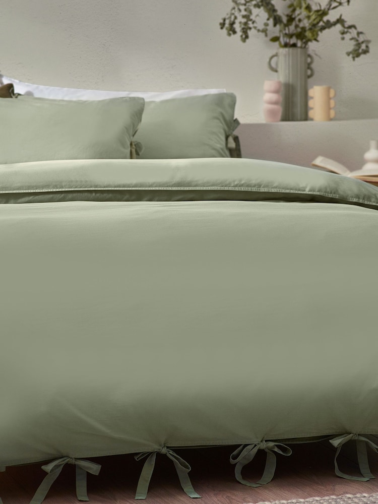 Yard Soft Sage Mallow Bowtie 100% Cotton Duvet Cover Set - Image 2 of 4