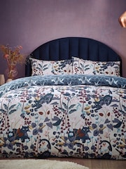 Furn Dusky Blue Midnight Panther Floral Duvet Cover Set - Image 1 of 4