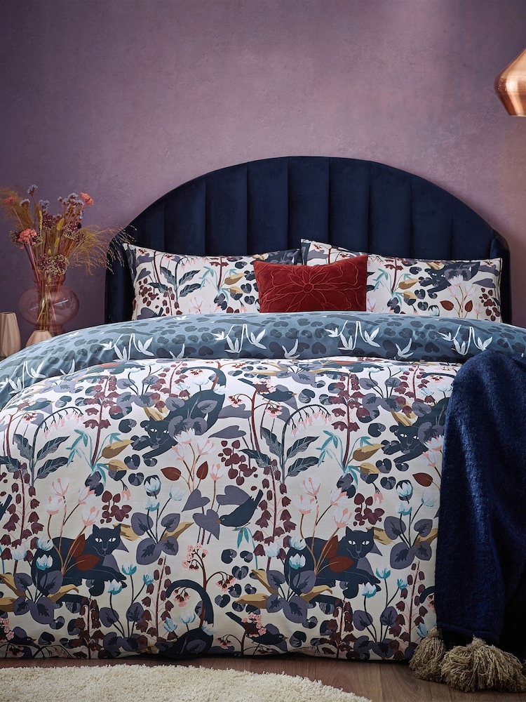 Furn Dusky Blue Midnight Panther Floral Duvet Cover Set - Image 4 of 4