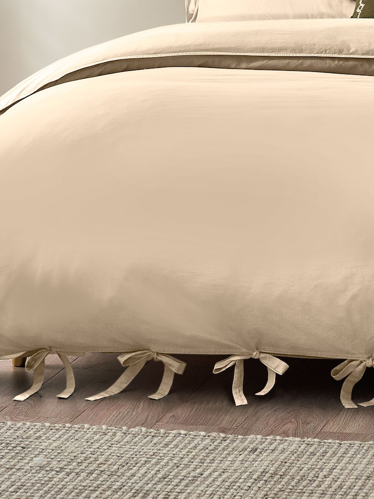 Yard Natural Mallow Bow Tie 100% Cotton Duvet Bow Tie Edge Cover and Pillowcase Set - Image 3 of 3 Yard Natural Mallow Bow Tie 100% Cotton Duvet Bow Tie Edge Cover and Pillowcase Set - Image 3 of 3