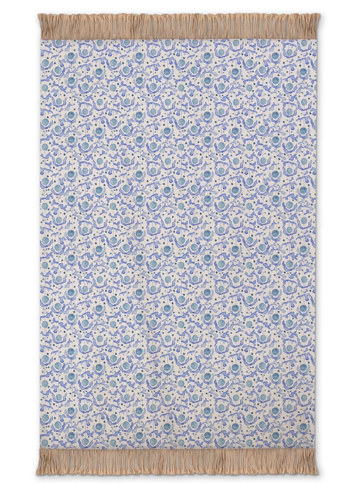 Voyage Maison Cobalt Mariani Floral Fringed Cotton/Linen Mix Throw - Image 2 of 3