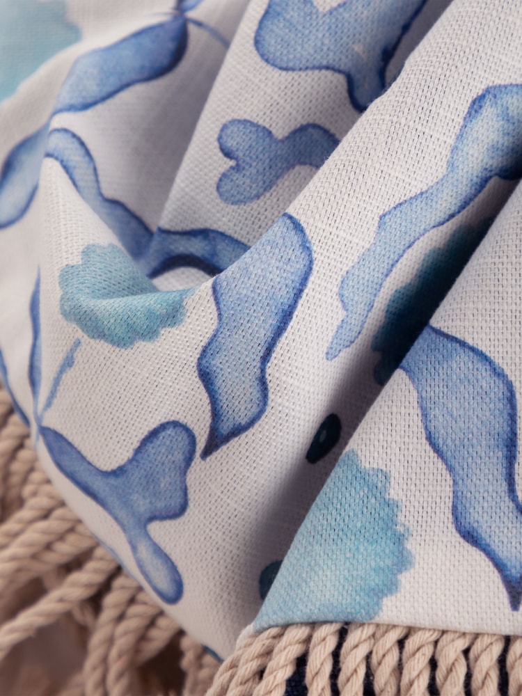 Voyage Maison Cobalt Mariani Floral Fringed Cotton/Linen Mix Throw - Image 3 of 3