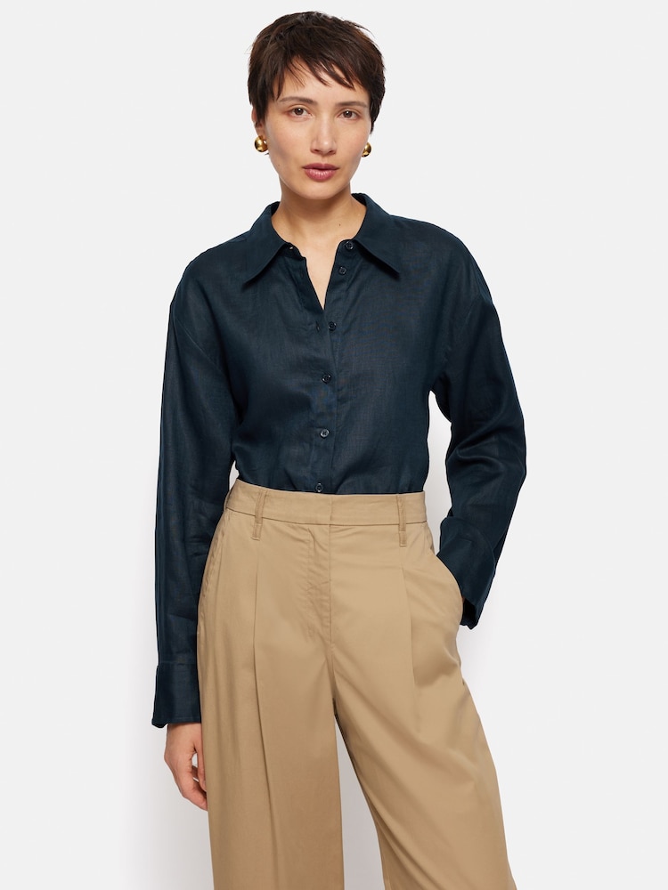 Jigsaw Dark Blue Light 100% Linen Casual Shirt - Image 2 of 6