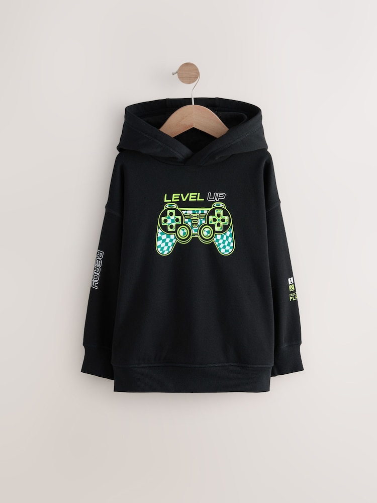 Black Controller Older Boys Graphic Cross-Over Hoodie (3-16yrs) - Image 1 of 4