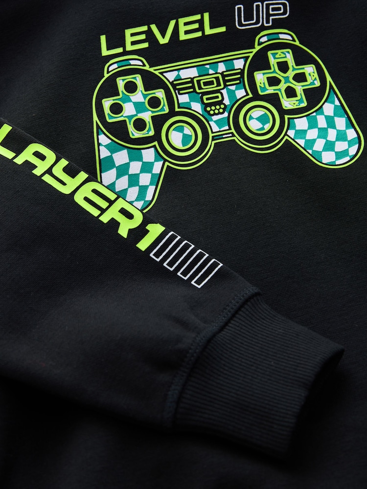 Black Controller Older Boys Graphic Cross-Over Hoodie (3-16yrs) - Image 4 of 4