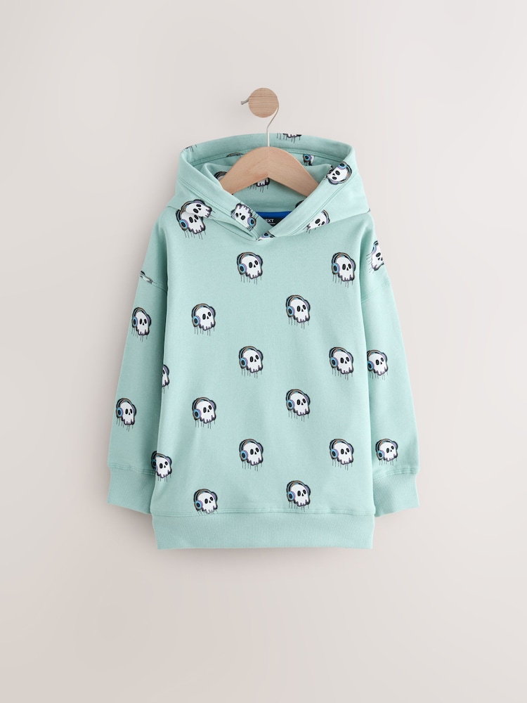 Mint Green Skull Drippy Smile Graphic Hoodie (3-16yrs) - Image 1 of 4