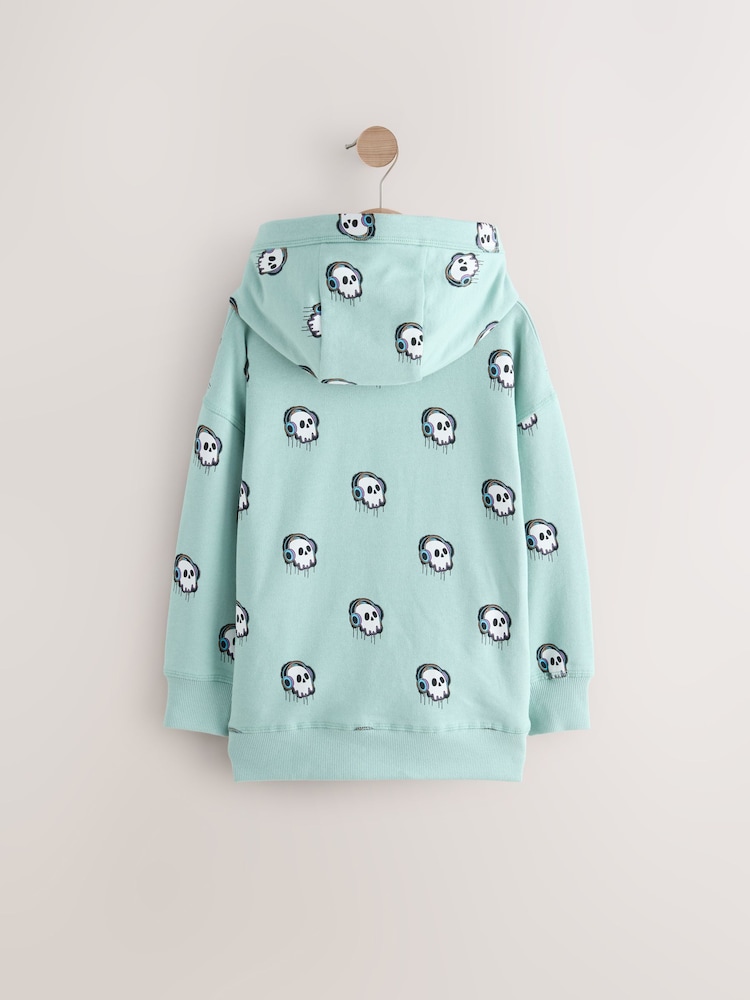 Mint Green Skull Drippy Smile Graphic Hoodie (3-16yrs) - Image 2 of 4