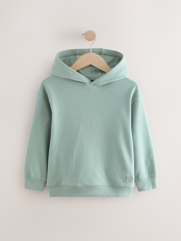 Sage Green Textured Fabric 100% Cotton Hoodie (3-16yrs) - Image 1 of 4