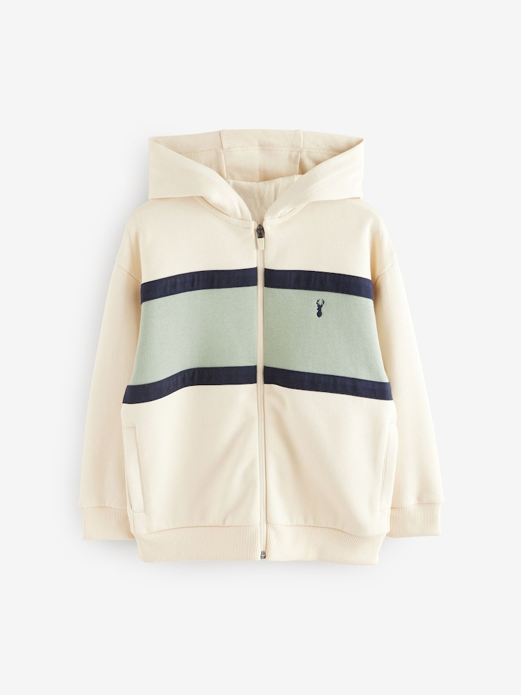 Cream/Green Colourblock Zip Through Hoodie (3-16yrs) - Image 1 of 4