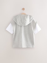 Grey/White Dropped Shoulder Sleeveless Zip Through Hoodie and T-Shirt Set (3-16yrs) - Image 3 of 5