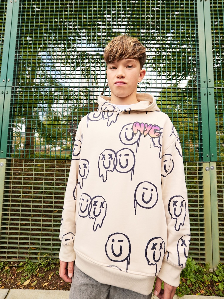 Stone Graffiti Drippy Smile Graphic Hoodie (3-16yrs) - Image 1 of 7 Stone Graffiti Drippy Smile Graphic Hoodie (3-16yrs) - Image 1 of 7
