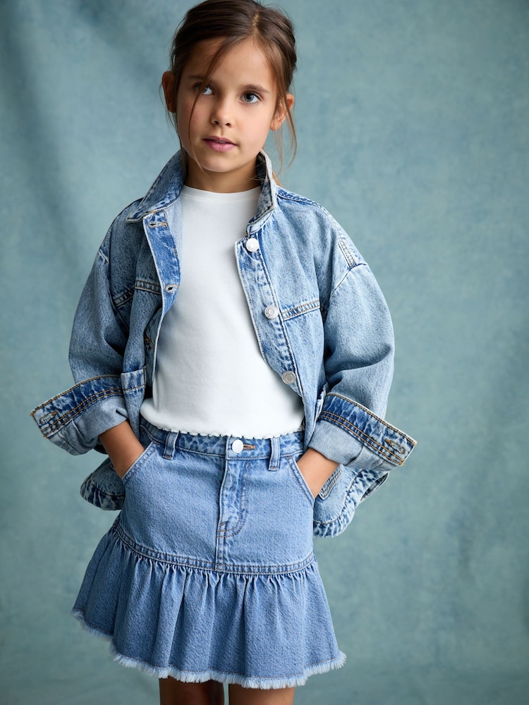 Mid Blue 100% Cotton Denim Skirt (3-16yrs) - Image 1 of 5