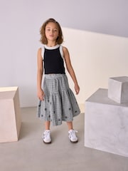 Black/White 100% Cotton Gingham Boho Skirt (3-16yrs) - Image 2 of 8