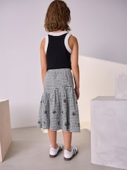 Black/White 100% Cotton Gingham Boho Skirt (3-16yrs) - Image 3 of 8