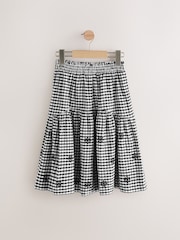 Black/White 100% Cotton Gingham Boho Skirt (3-16yrs) - Image 5 of 8