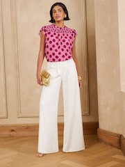 Love & Roses Pink Spot Shirred Yoke Flutter Sleeve Blouse - Image 3 of 4