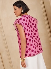 Love & Roses Pink Spot Shirred Yoke Flutter Sleeve Blouse - Image 4 of 4