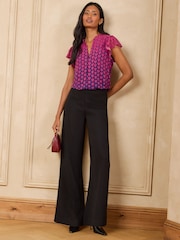Love & Roses Navy Petite Heart Flutter Sleeve Blouse - Image 4 of 5