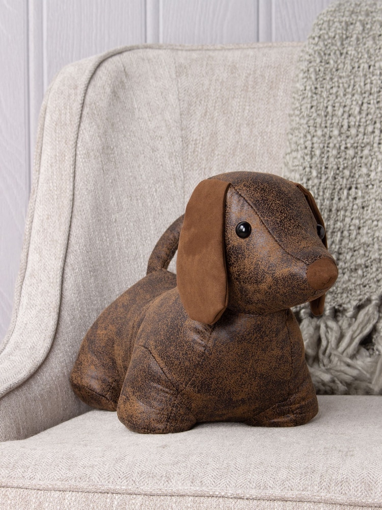 Paoletti Brown Dexter Faux Leather Dog Novelty Doorstop - Image 1 of 5