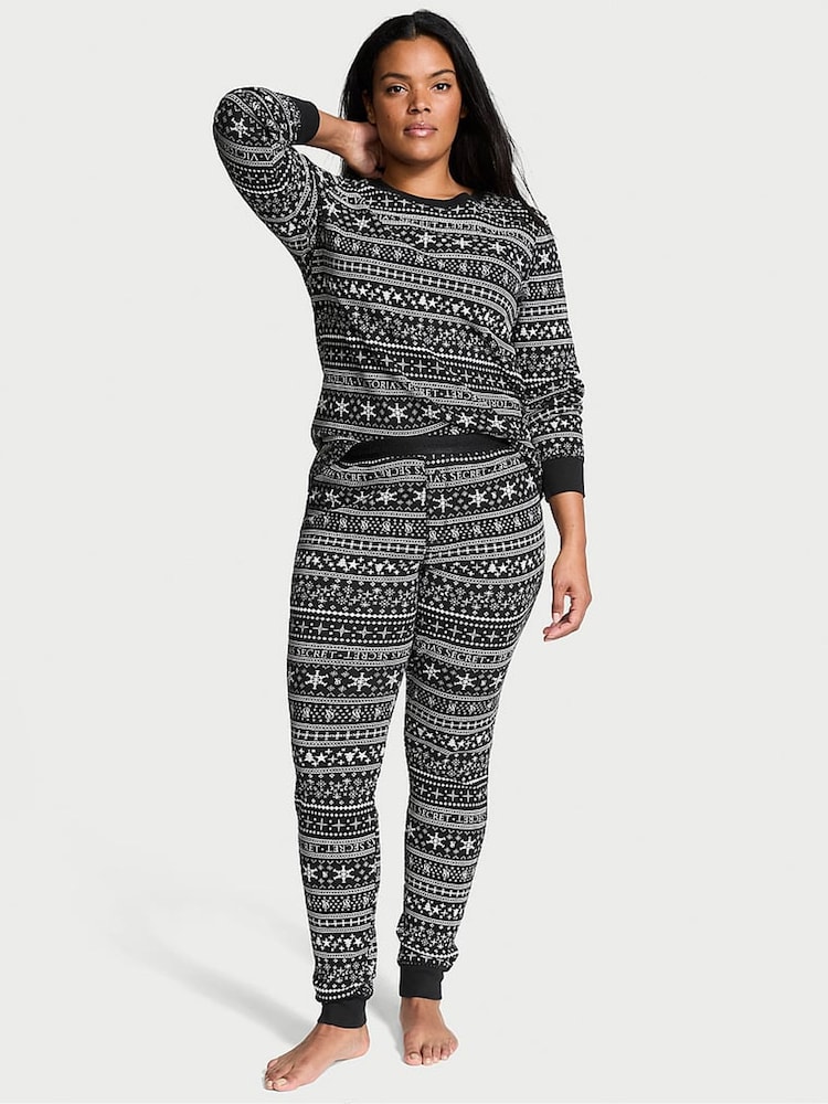 Victoria's Secret Black Fair Isle Thermal Long Pyjama Set - Image 1 of 1