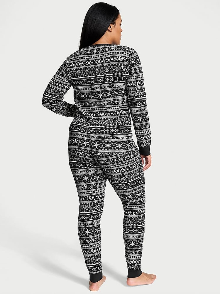Victoria's Secret Black Fair Isle Thermal Long Pyjama Set - Image 2 of 4