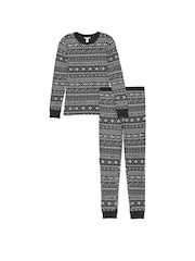 Victoria's Secret Black Fair Isle Thermal Long Pyjama Set - Image 3 of 4