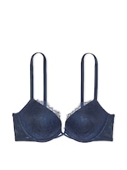 Victoria's Secret Dark Twilight Blue Bombshell Add 2 Cups Push Up Rose Lace Bra - Image 3 of 3
