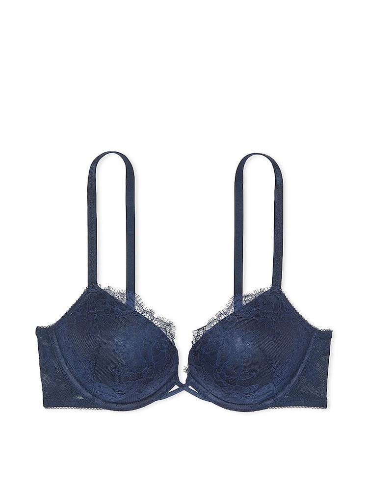 Victoria's Secret Dark Twilight Blue Bombshell Add 2 Cups Push Up Rose Lace Bra - Image 3 of 3