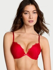 Victoria's Secret Lipstick Red Bombshell Add 2 Cups Push Up Rose Lace Bra - Image 1 of 1
