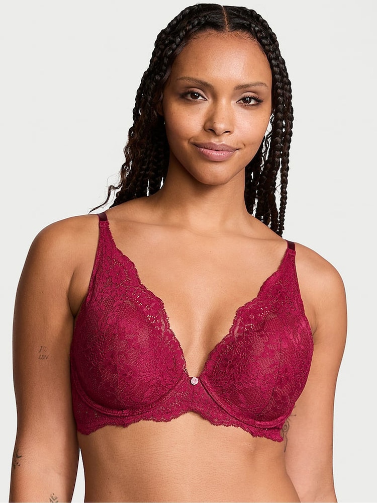 Victoria's Secret Campari Red Half Pad Plunge Lace Bra - Image 1 of 3