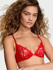 Victoria's Secret Lipstick Red Unlined Demi Rose Lace Bra - Image 1 of 3