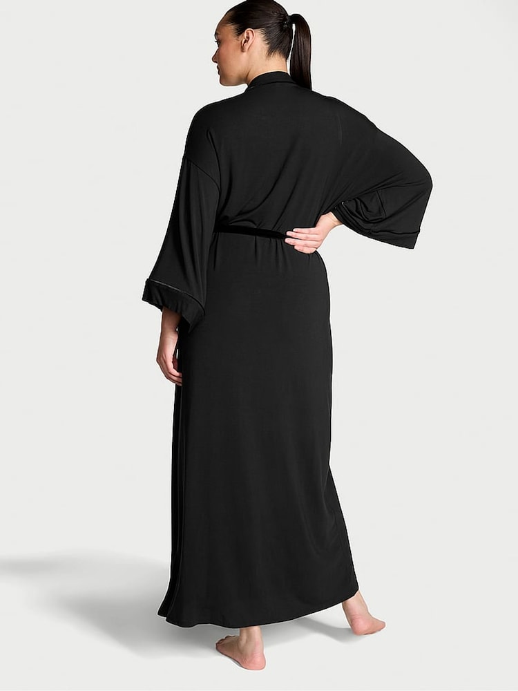 Victoria's Secret Black Modal Soft Velvet Trim Maxi Robe - Image 2 of 3
