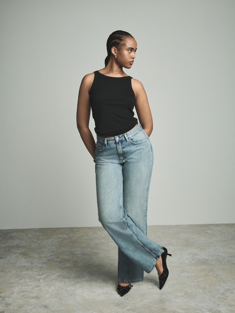 Mid Blue Hourglass Baggy 100% Cotton Wide Leg Jeans - Image 1 of 13