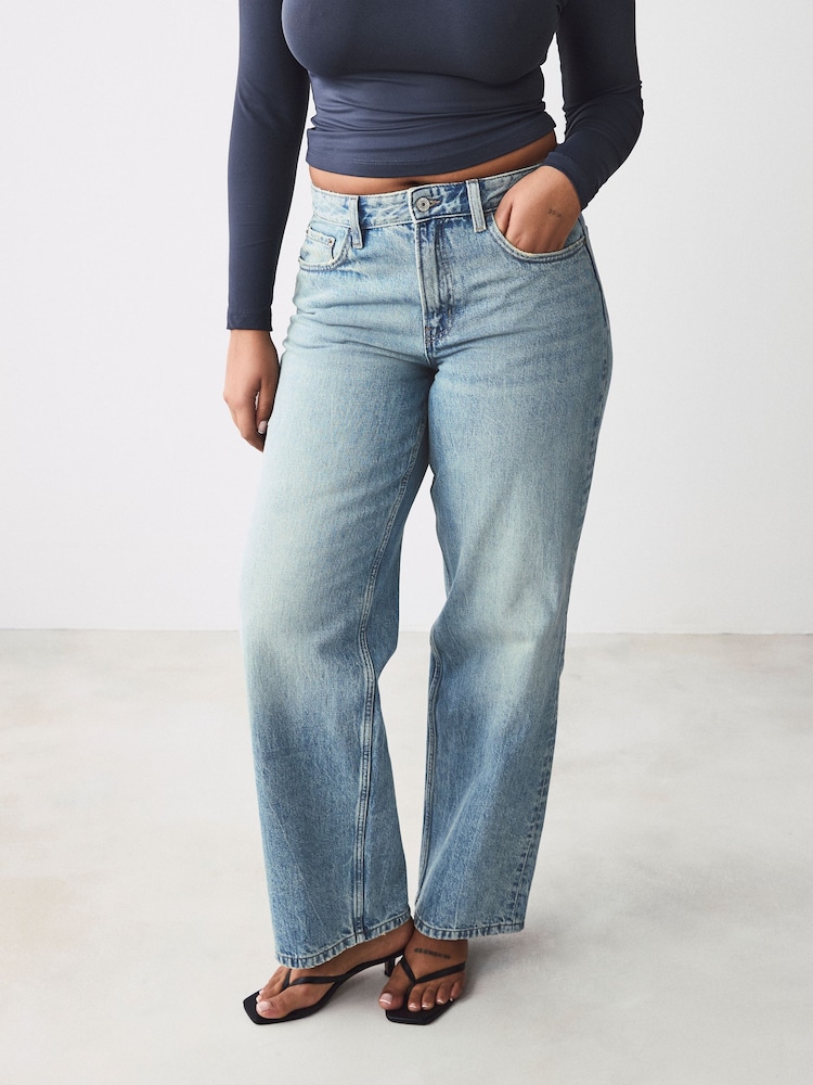 Mid Blue Hourglass Baggy 100% Cotton Wide Leg Jeans - Image 2 of 13