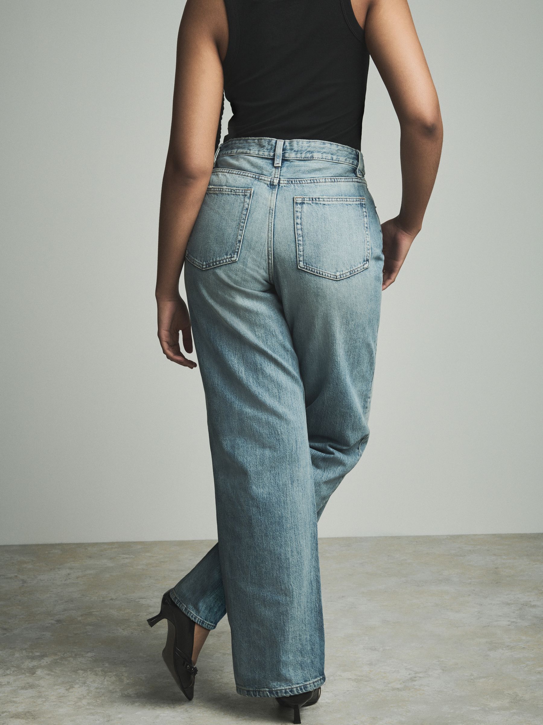 Buy Mid Blue Hourglass Baggy 100% Cotton Wide Leg Jeans from