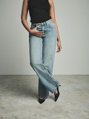Mid Blue Hourglass Baggy 100% Cotton Wide Leg Jeans - Image 4 of 13