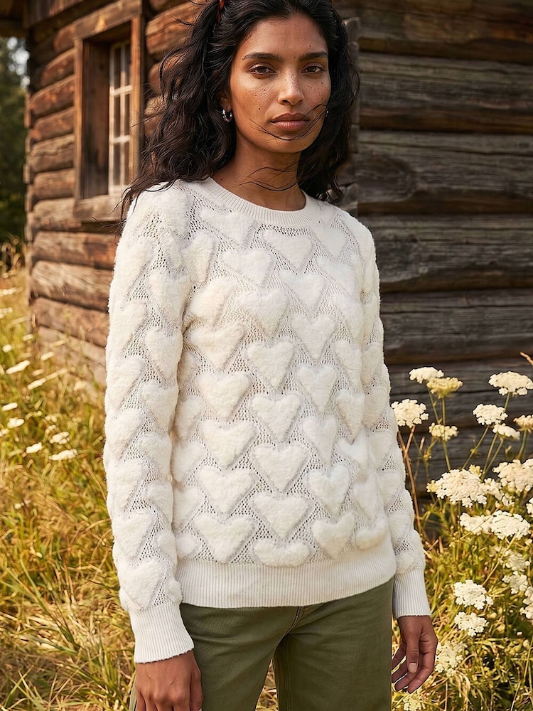 Roman White Heart Detail Knit Blouse - Image 1 of 4