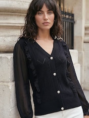Roman Black Woven Sleeve Knit Blouse - Image 1 of 4