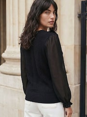 Roman Black Woven Sleeve Knit Blouse - Image 2 of 4