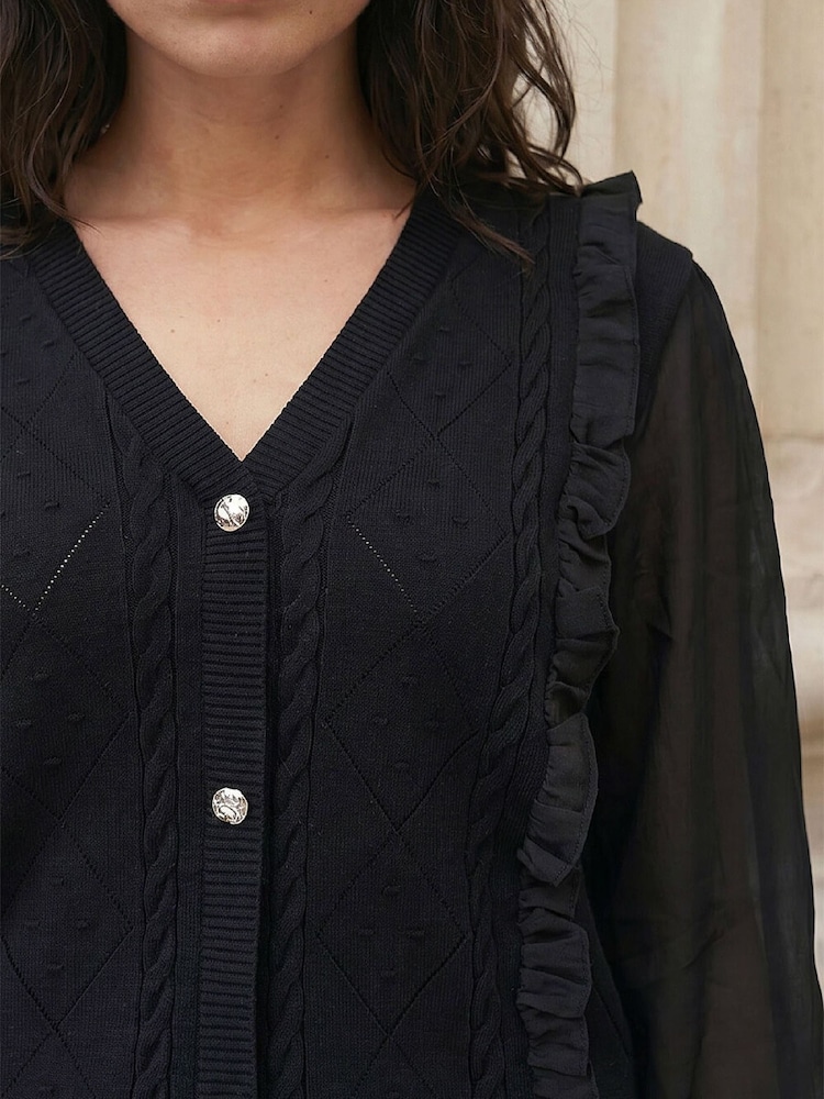 Roman Black Woven Sleeve Knit Blouse - Image 4 of 4 Roman Black Woven Sleeve Knit Blouse - Image 4 of 4