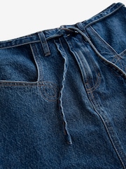 Mid Blue 100% Cotton Hourglass Belted Pocket Stitch Midi Skirt - Image 3 of 3