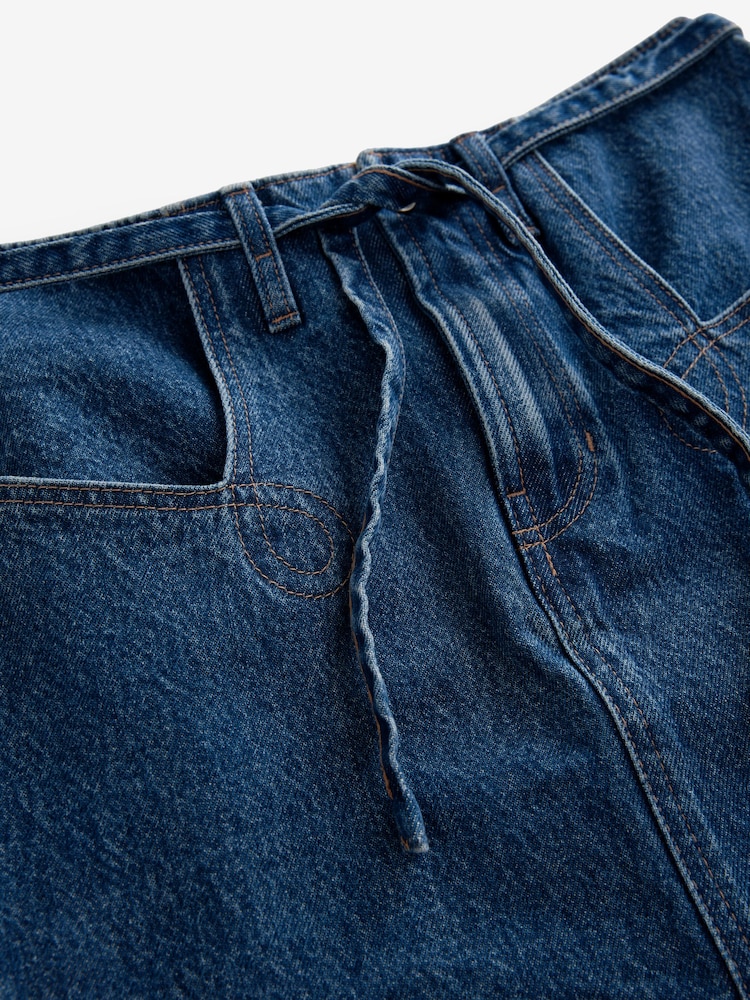 Mid Blue 100% Cotton Hourglass Belted Pocket Stitch Midi Skirt - Image 3 of 3