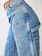 Mid Blue Hourglass Carpenter Wide Leg 100% Cotton Jeans - Image 5 of 9