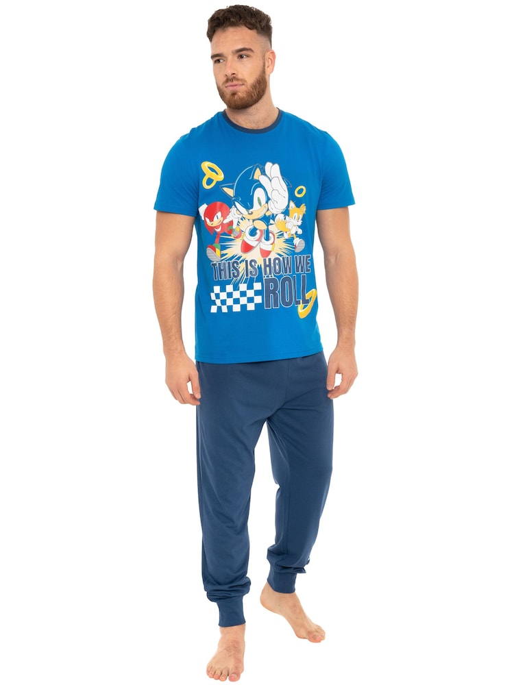 Character Blue Sonic The Hedgehog 100% Cotton Pyjamas Set - Image 1 of 5