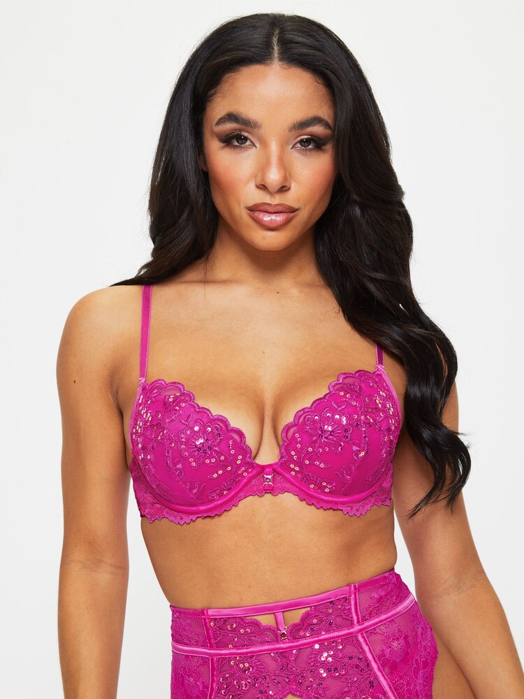 Ann Summers Purple Icon Embroidered Padded Plunge Bra - Image 1 of 5