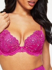 Ann Summers Purple Icon Embroidered Padded Plunge Bra - Image 3 of 5