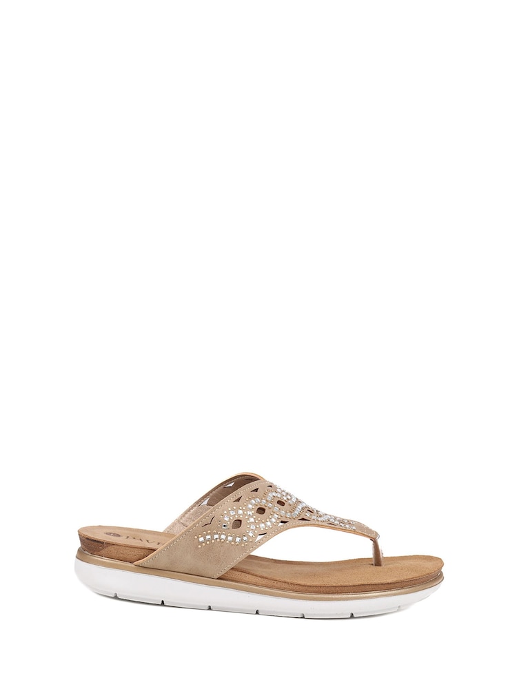 Pavers Natural Embellished Toe-Post Sandals - Image 1 of 5